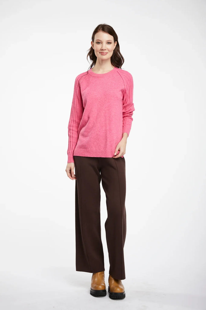 Rib Sleeve Crew in Flamingo - EumundiStyle