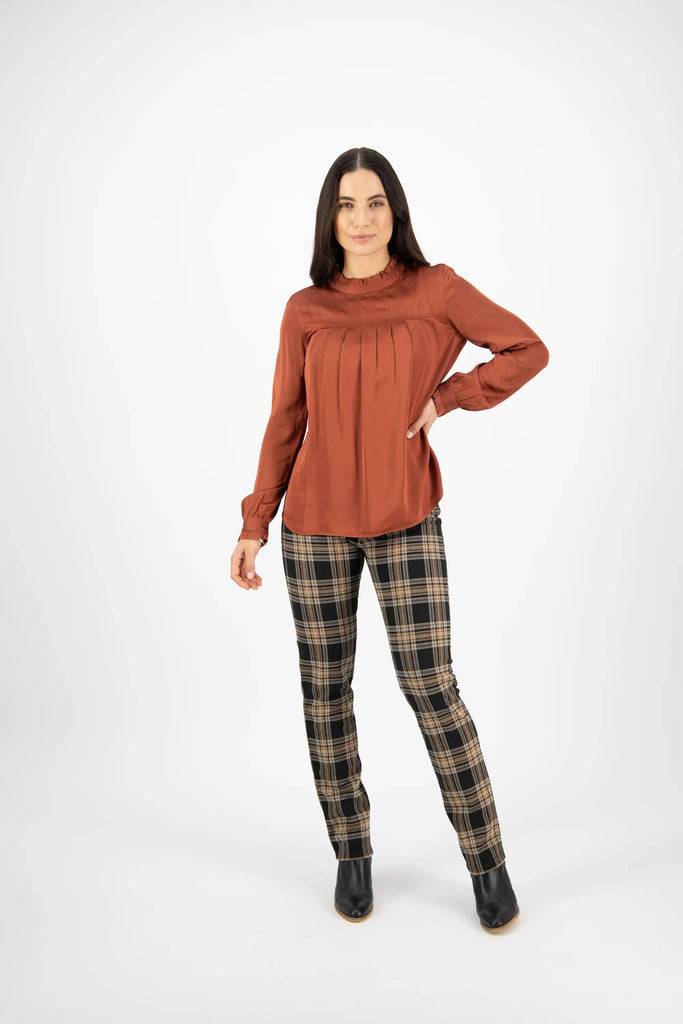 Ruffle Neck Top with Pleat Front in Fox - EumundiStyle
