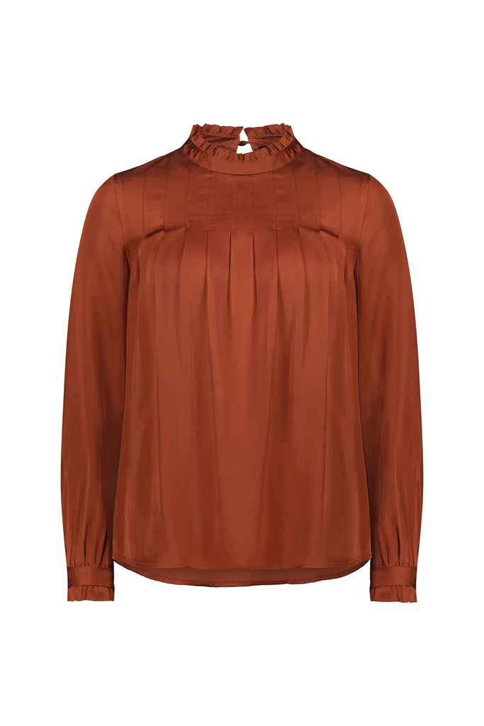 Ruffle Neck Top with Pleat Front in Fox - EumundiStyle