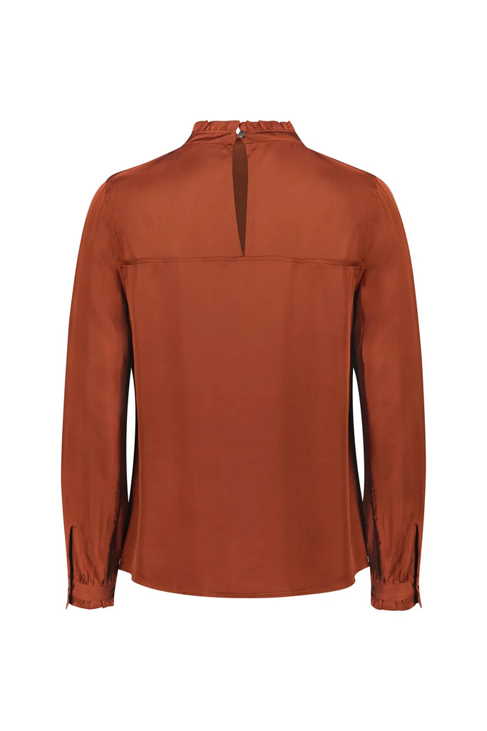 Ruffle Neck Top with Pleat Front in Fox - EumundiStyle