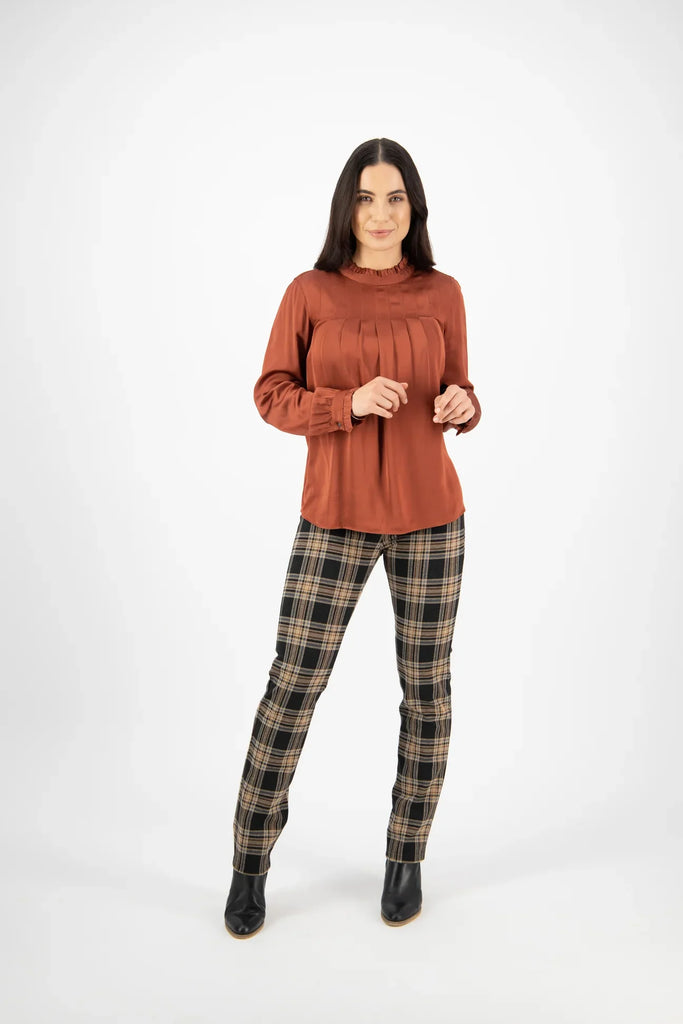 Ruffle Neck Top with Pleat Front in Fox - EumundiStyle
