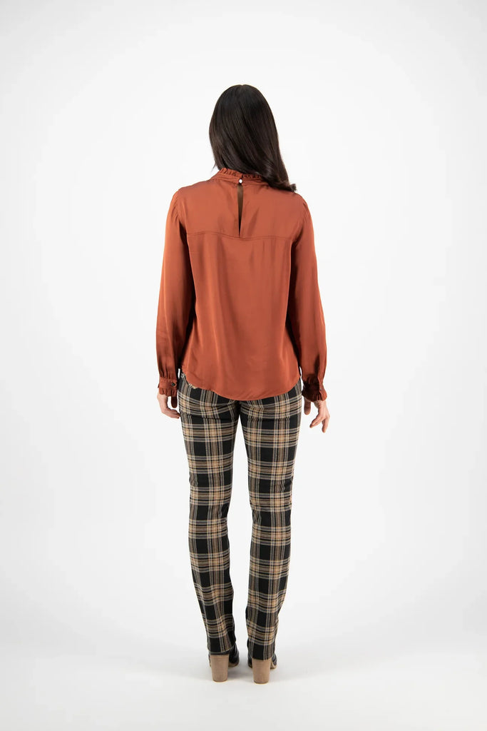 Ruffle Neck Top with Pleat Front in Fox - EumundiStyle