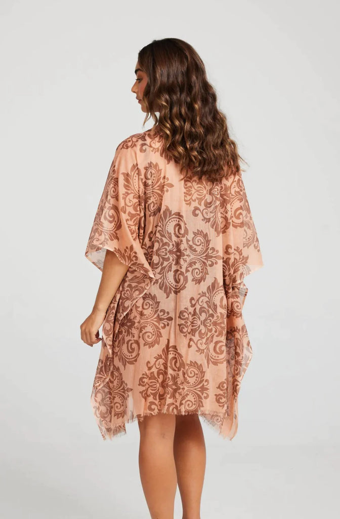 Sierra Kaftan - Cocoa + Hot Pink Fleur de Lis - EumundiStyle