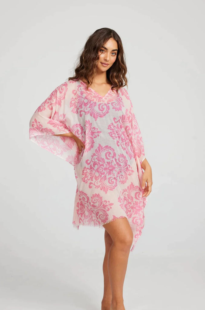 Sierra Kaftan - Hot Pink + Pink Sorbet Fleur de Lis - EumundiStyle