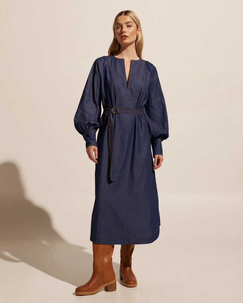 Standpoint Dress in Dark Chambray - EumundiStyle