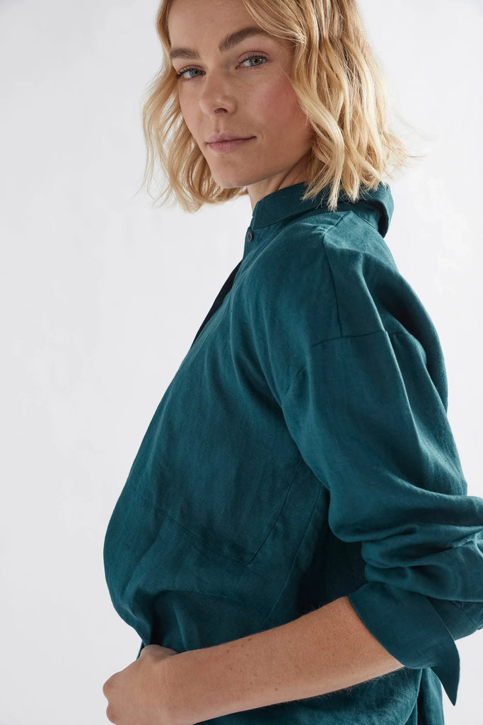Stilla Linen Shirt - Peacock - EumundiStyle