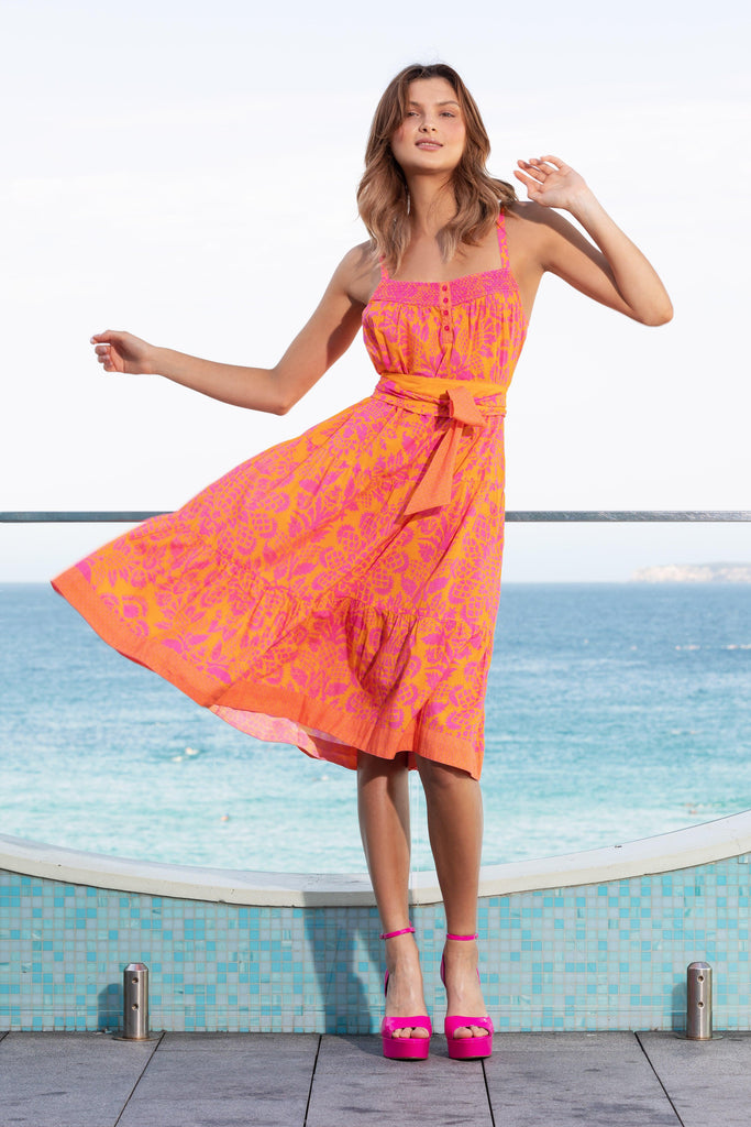 Summer sun Dress - Pineapple Hot Pink & Orange - EumundiStyle