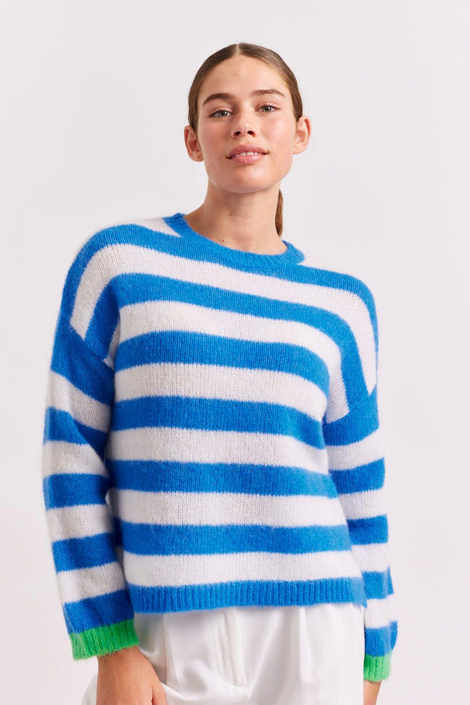 Tabby Stripe Mohair Sweater in Cobalt - EumundiStyle