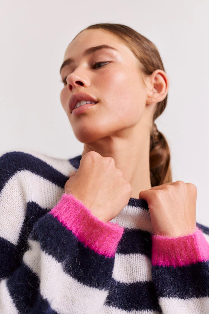 Tabby Stripe Mohair Sweater in Navy - EumundiStyle