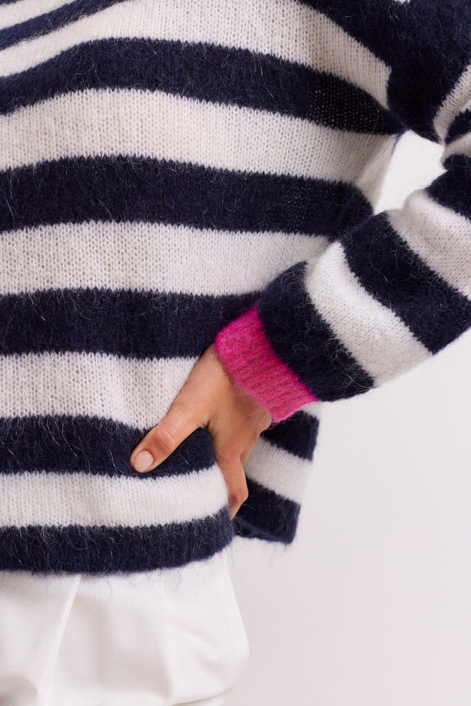 Tabby Stripe Mohair Sweater in Navy - EumundiStyle
