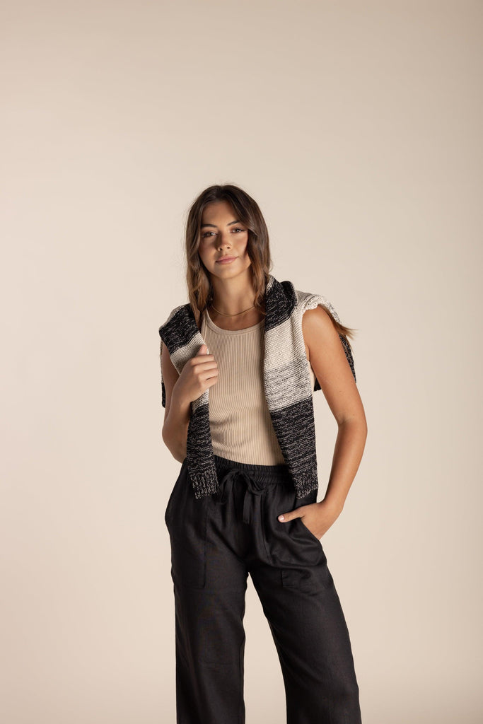 Tape Yarn Sweater - Stone/Black - EumundiStyle