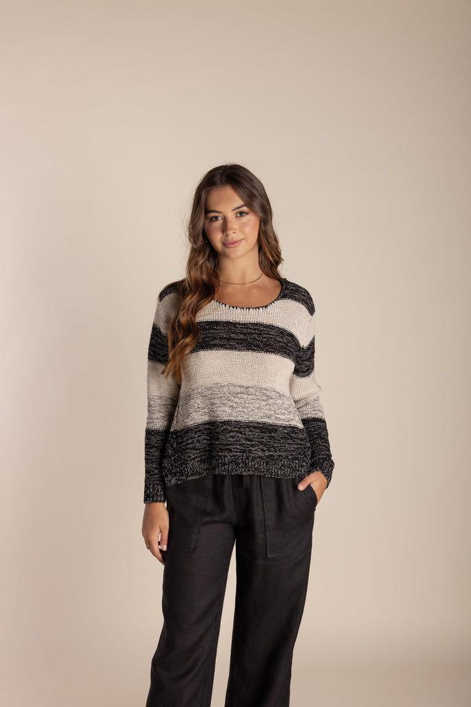 Tape Yarn Sweater - Stone/Black - EumundiStyle