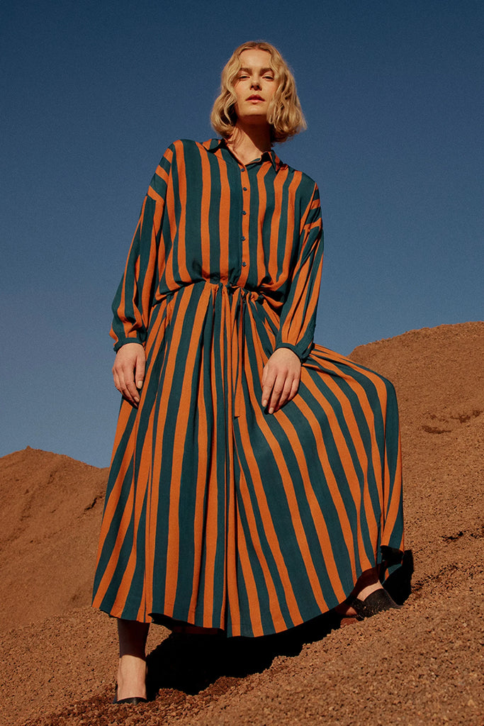 Tilbe Shirt - Bronze/Teal Paint Stripe - EumundiStyle