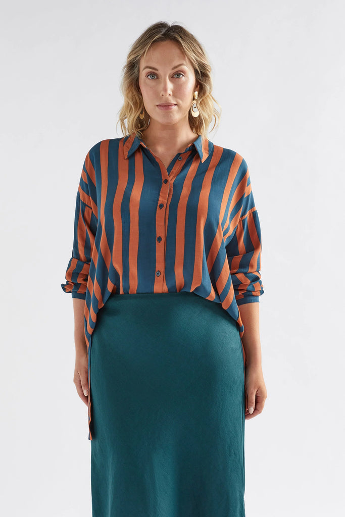 Tilbe Shirt - Bronze/Teal Paint Stripe - EumundiStyle
