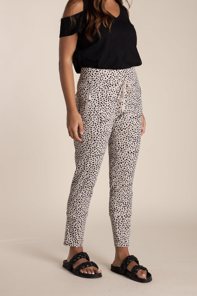 Two T's Stripe Panelled Pant - Stone/Black Spot - EumundiStyle