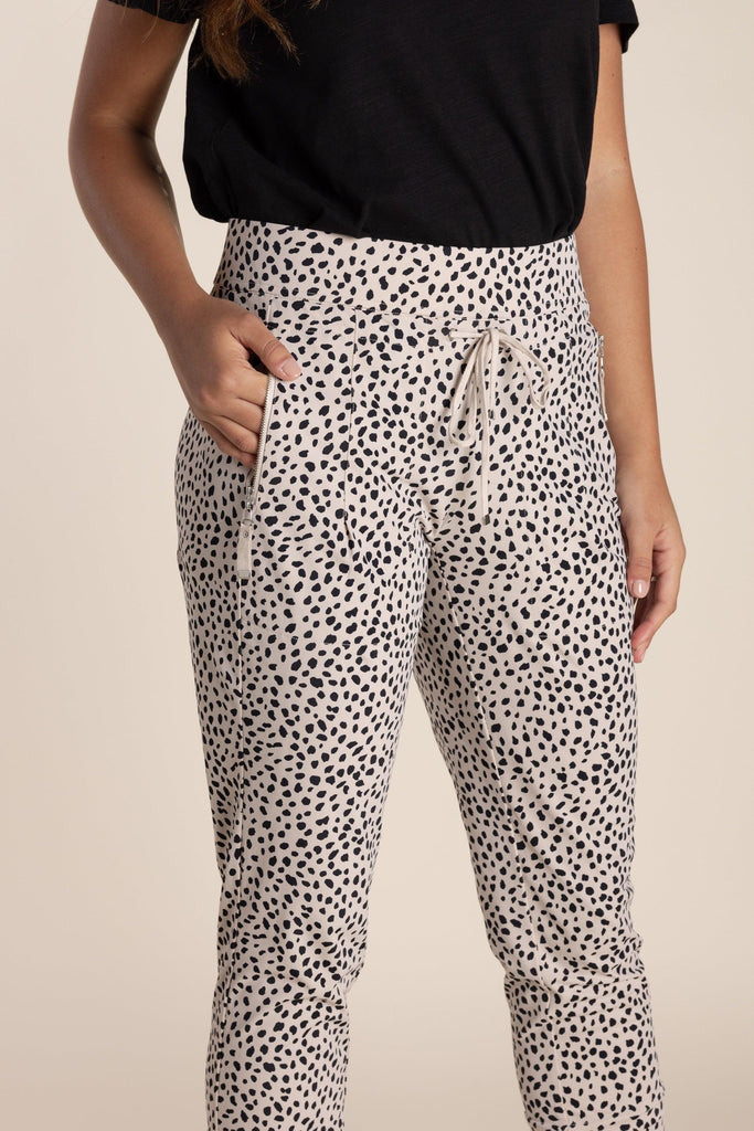 Two T's Stripe Panelled Pant - Stone/Black Spot - EumundiStyle