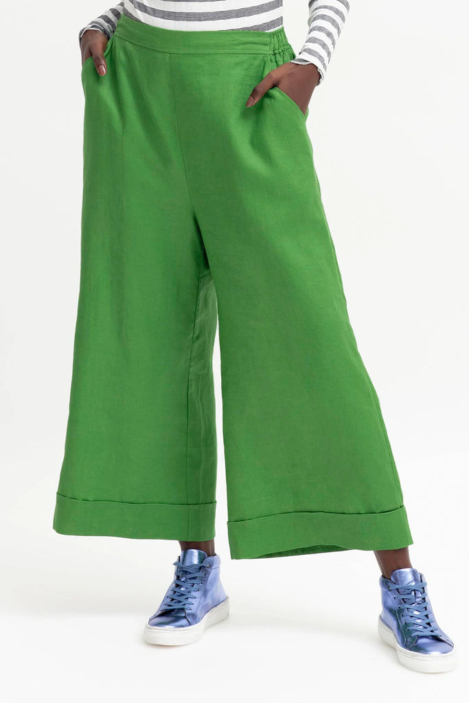 Vassa Linen Culotte in Aloe Green - EumundiStyle