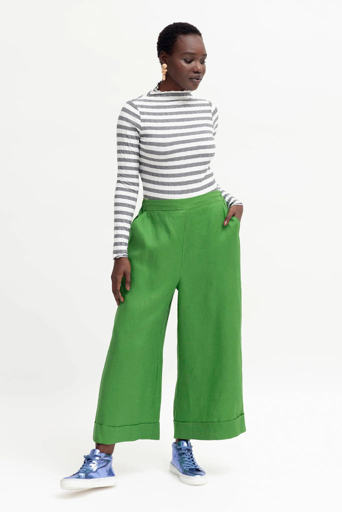 Vassa Linen Culotte in Aloe Green - EumundiStyle