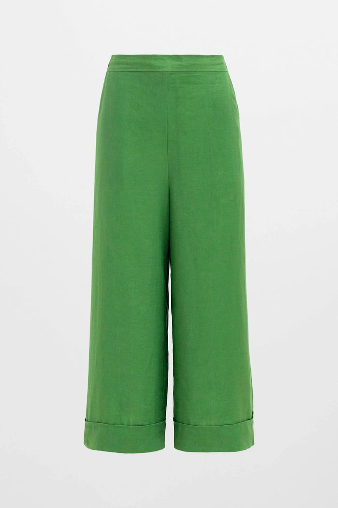 Vassa Linen Culotte in Aloe Green - EumundiStyle