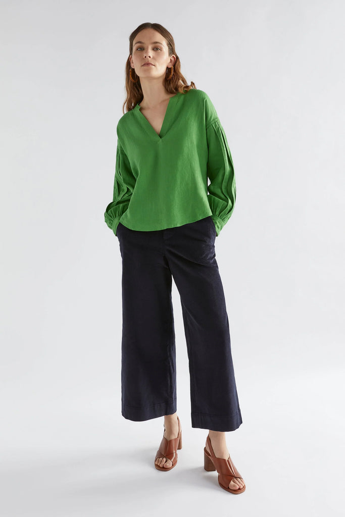 Vassa Linen Top in Aloe Green - EumundiStyle