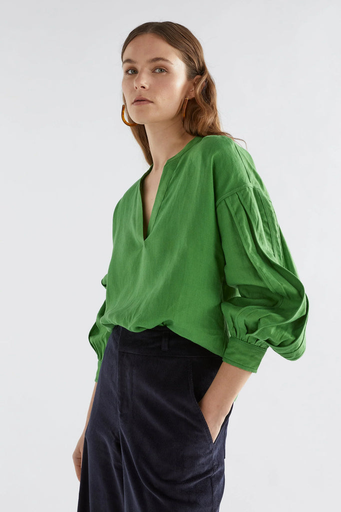 Vassa Linen Top in Aloe Green - EumundiStyle