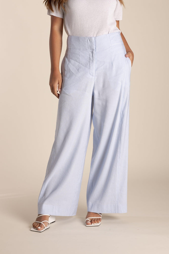 Wide Leg Linen Pant - Ice Blue - EumundiStyle