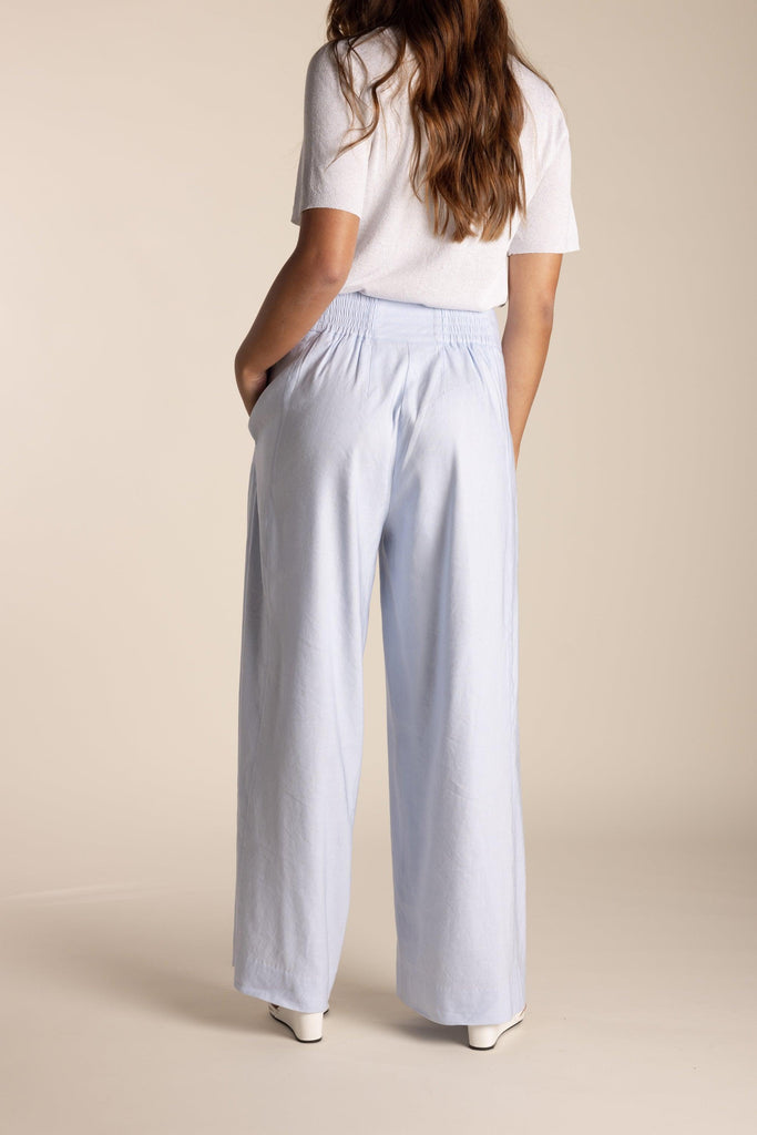 Wide Leg Linen Pant - Ice Blue - EumundiStyle