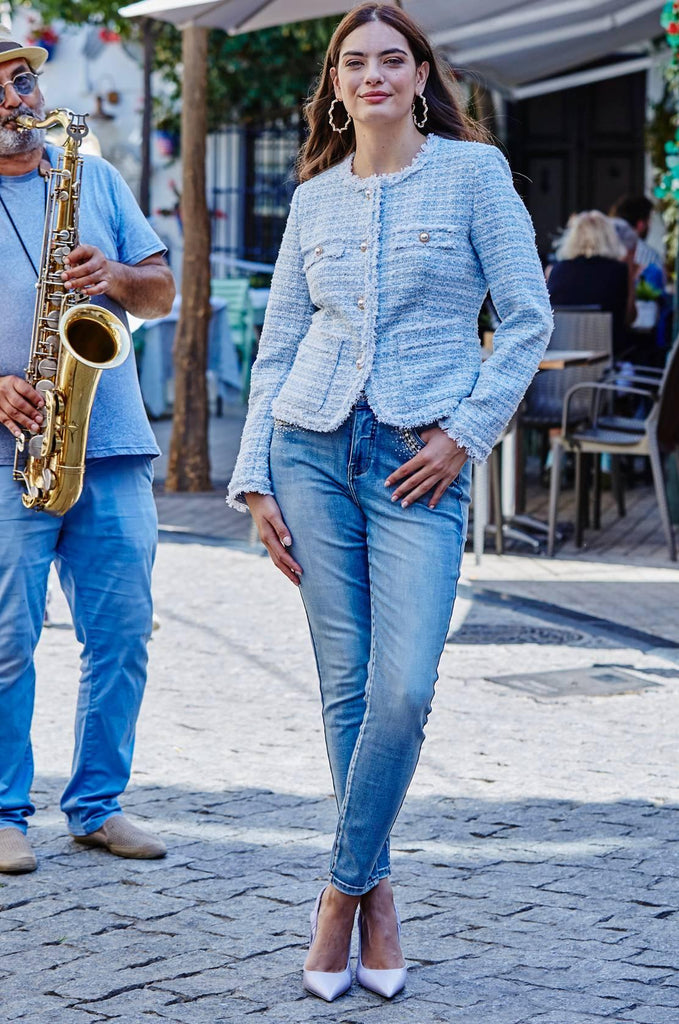 Woven Jacket in Light Blue & White - EumundiStyle